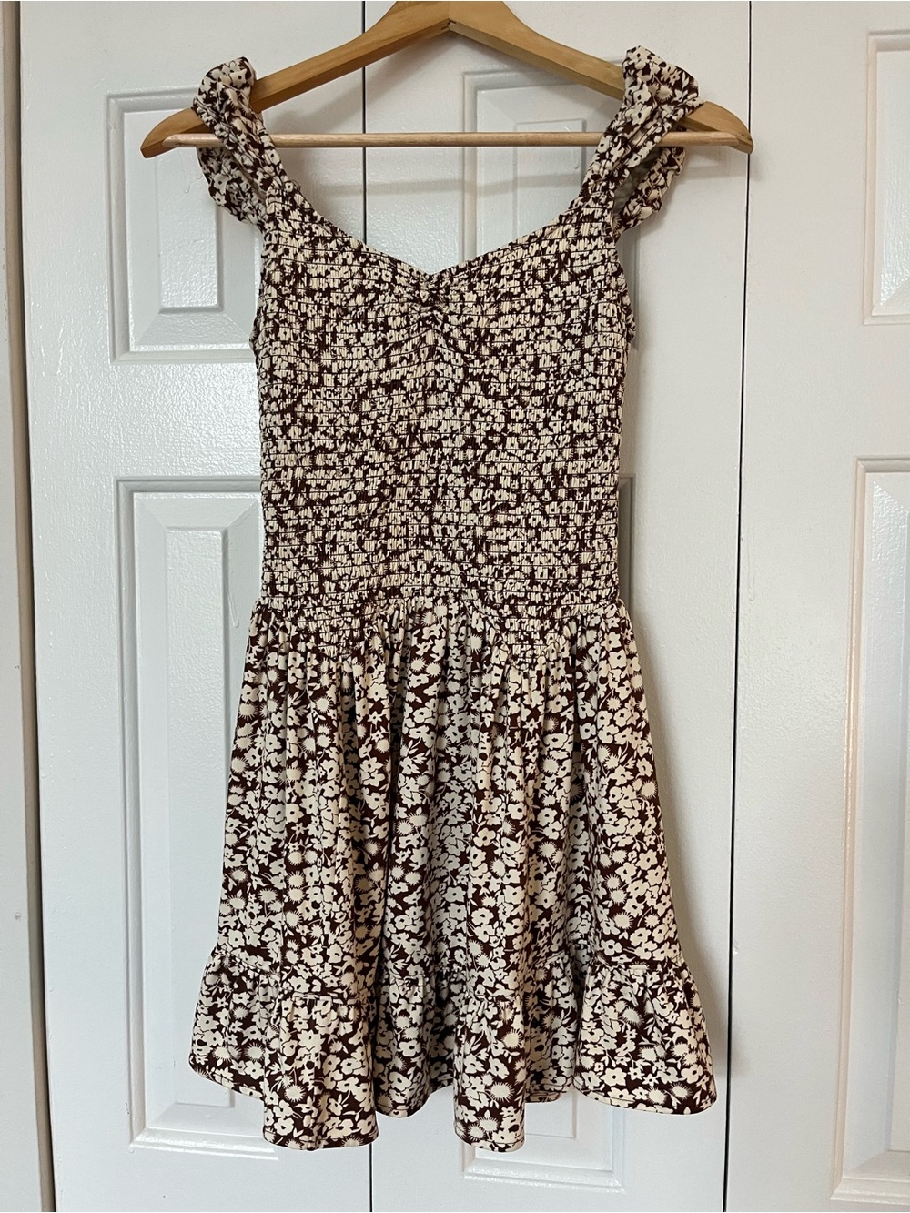 Urban Outfitters Floral Smocked Sundress - Brown & Cream